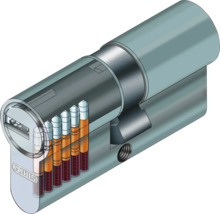 Illustration eines Stiftzylinders mit Innenansicht und ABUS Logo.