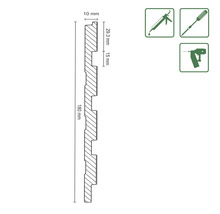 Dessin technique d''une plinthe mesurant 180 millimètres de long, 10 millimètres d''épaisseur et 29,3 millimètres de large