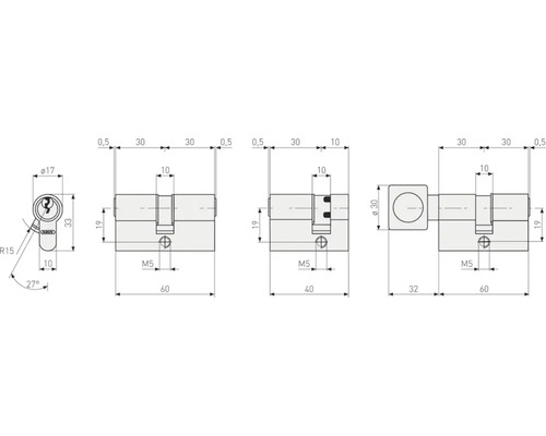 Technische Zeichnung eines ABUS-Zylinders mit Maßangaben