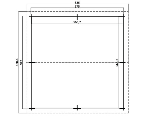 Grundriss eines Gartenhauses mit Maßangaben