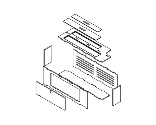 Explosionszeichnung einer Möbeleinrichtung, die verschiedene Bauteile zeigt.