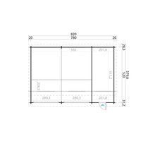 Plan d''un abri de jardin avec indications de mesure.
