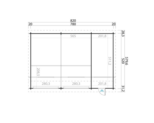 Plan d''un abri de jardin avec indications de mesure.