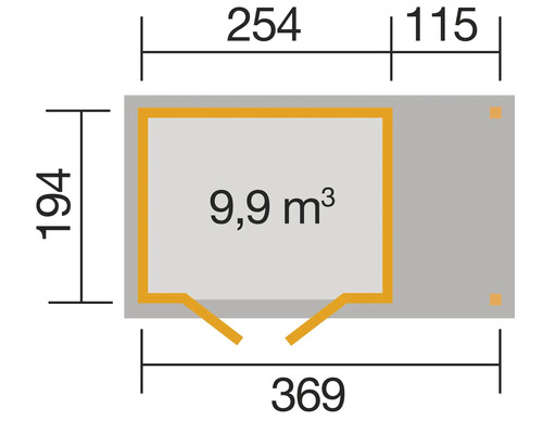 Plan avec dimensions et indication du volume
