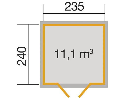 Illustration avec dimensions : 235 x 240 et 11,1 mètres cubes