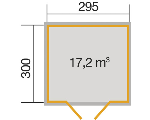 Plan avec dimensions 295 x 300 et volume de 17,2 mètres cubes