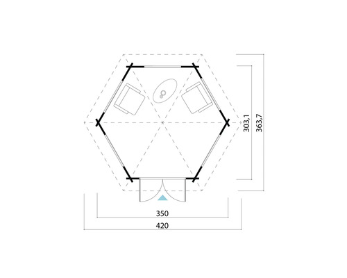 Plan d''un pavillon de jardin avec mobilier et dimensions