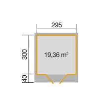 Grundriss mit den Maßen 295 x 300 und einer Fläche von 19,36 Quadratmetern