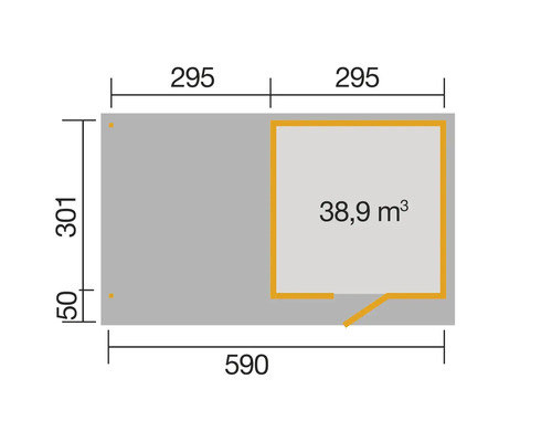 Plan du chalet de jardin avec dimensions.