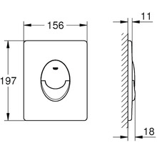 Technische Zeichnung einer Betätigungsplatte mit Maßangaben