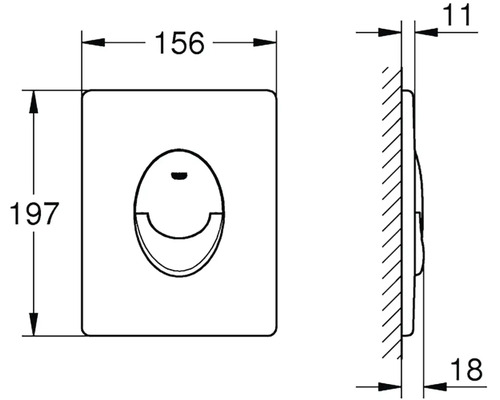 Technische Zeichnung einer Betätigungsplatte mit Maßangaben