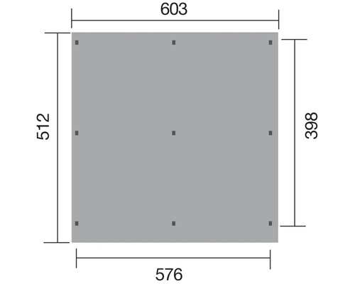 Diagramm mit Abmessungen für ein Produkt, 603 x 512 und 576 x 398 Millimeter