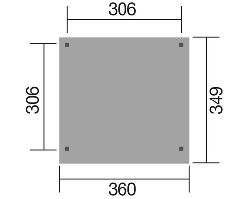 Plaque carrée avec dimensions 306, 349 et 360