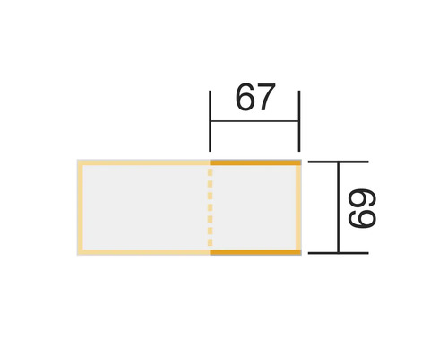 Illustration zeigt Maße von 67 mal 69.