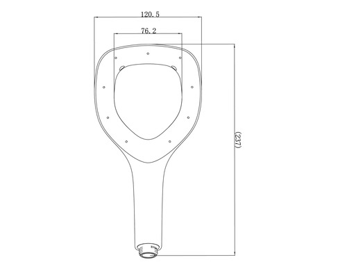 Technische Zeichnung eines Duschkopfes mit Maßangaben
