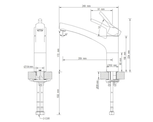 Dessin technique d''un robinet avec indications de mesure