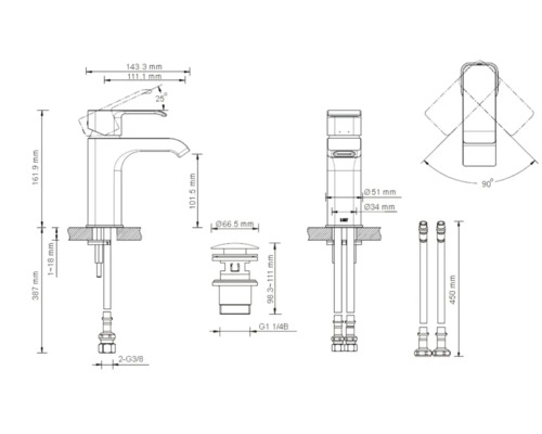 Schéma technique d''un robinet avec cotes