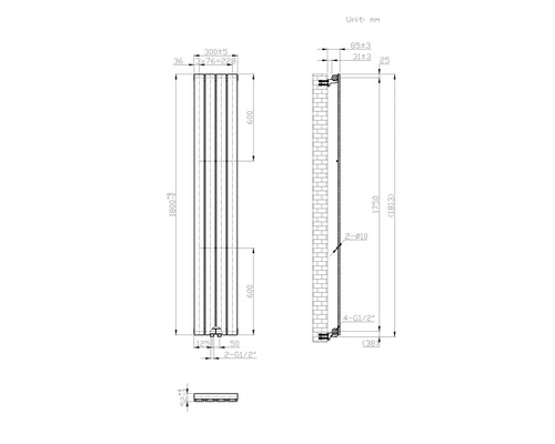Schéma technique d''un radiateur avec cotes
