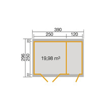 Grundrisszeichnung mit Abmessungen des Gartenhauses