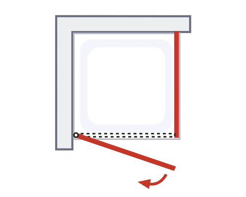 Darstellung eines Duschabtrennungs-Schwenkbeschlags mit Drehpunkt und Pfeil