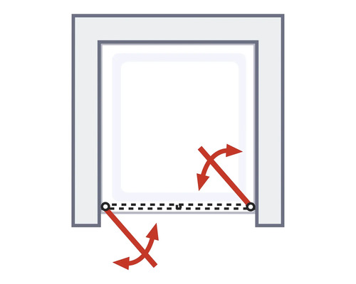 Illustration einer Pendeltürfunktion mit Pfeilen, die die Schwingrichtung anzeigen