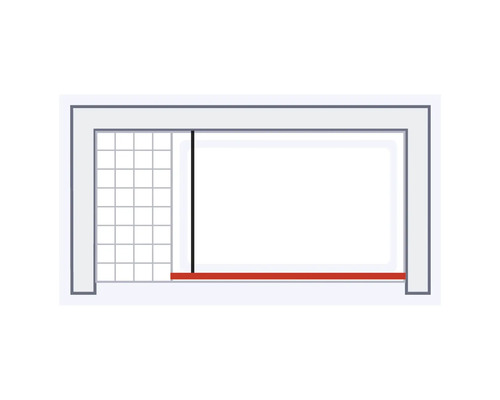 Illustration eines Duschbereichs mit Glastrennwand und Duschwanne