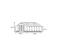 Dimensions de la serre: 2,87 mètres de hauteur, 3,68 mètres de largeur et 4,39 mètres de longueur.