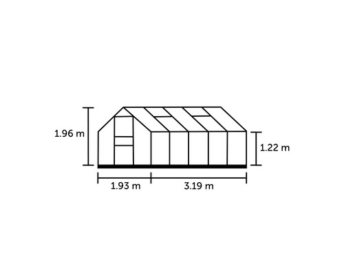 Dimensions d''une serre: 1,96 mètre de hauteur, 1,93 mètre de largeur et 3,19 mètres de longueur.