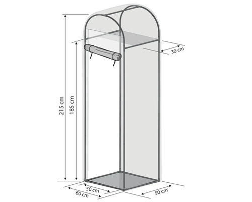Image d''une armoire à vêtements mesurant 215 cm de haut, 60 cm de large et 50 cm de profondeur.