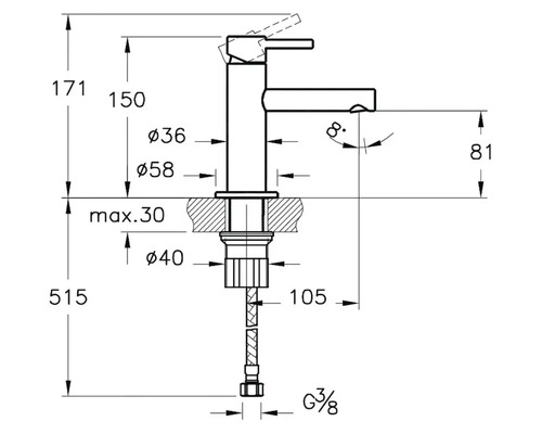 Dessin technique d''un robinet avec des mesures