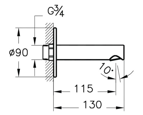 Schéma technique d''un bec mural avec indication des dimensions