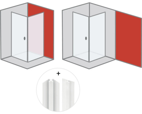 Eckduschkabine mit Seitenwand und Wandanschlussprofilen