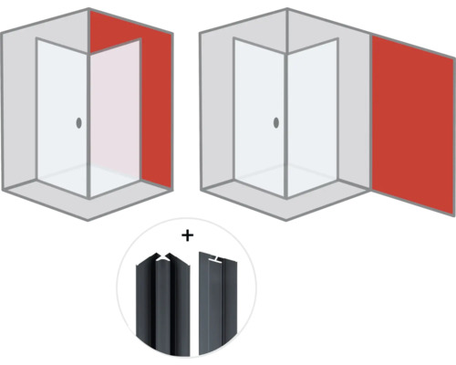 Eckdusche mit Seitenwand und Eckverbindungsprofil
