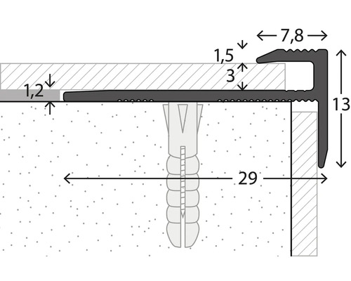 Schéma d''un profilé d''arête d''escalier avec dimensions
