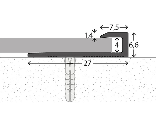 Illustration d''un profilé de transition avec des indications de mesure pour les revêtements de sol