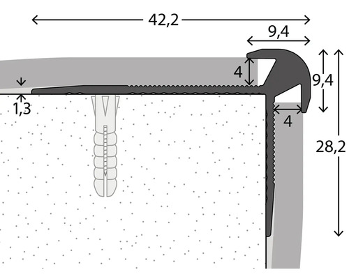 Dessin technique d''un profilé d''arête d''escalier avec cotes