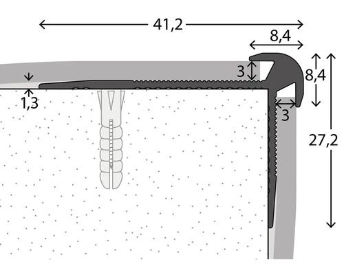 Dessin technique d''un profilé d''arête d''escalier avec indications de mesure