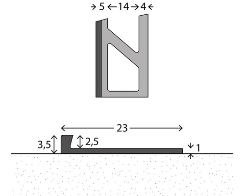 Dessin technique d''un profilé de transition avec indications de dimensions