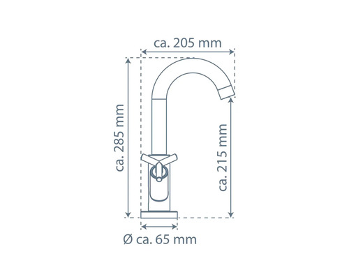 Dessin d''un robinet de cuisine avec dimensions