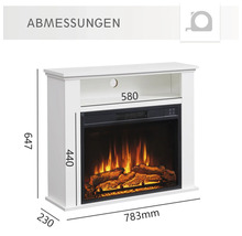 Abmessungen eines Elektrokamins in Weiß mit Holzscheit-Flammeneffekt
