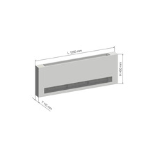 Konvektor mit den Maßen 1250 mm Länge, 450 mm Höhe und 115 mm Tiefe.