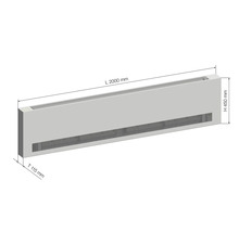 Konvektor mit den Maßen Länge 2000 mm, Höhe 450 mm und Tiefe 115 mm.