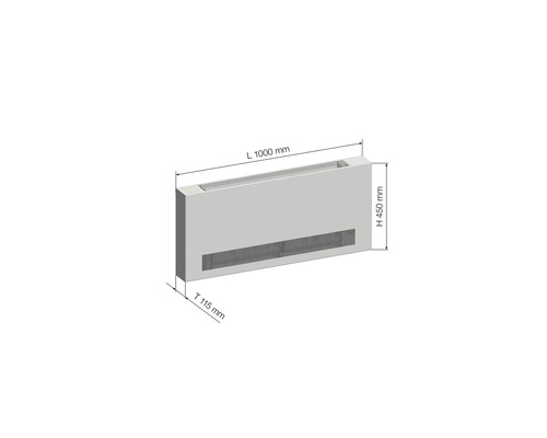 Konvektor mit den Maßen 1000 mm Länge, 450 mm Höhe und 115 mm Tiefe
