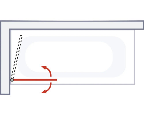 Grafische Darstellung einer Badewannen-Badezimmer-Einbausituation mit Schwenkarm