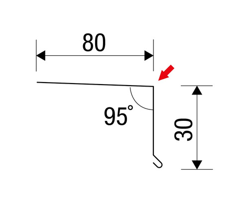 Dessin technique d''un profilé de dimensions 80 x 30 millimètres et d''un angle de 95 degrés