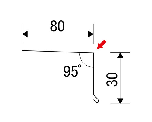 Schéma technique d''un profilé avec des dimensions de 80 et 30 millimètres et un angle de 95 degrés