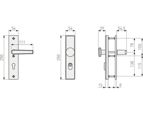 Dessin technique d''une garniture de porte avec dimensions