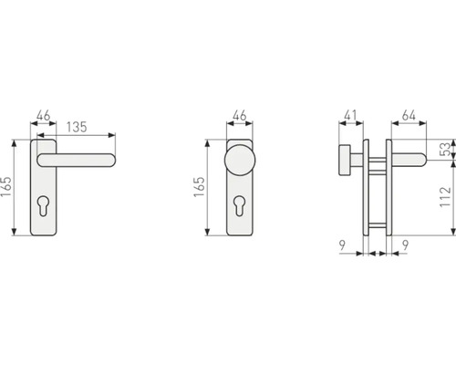 Maßzeichnung einer Türgarnitur