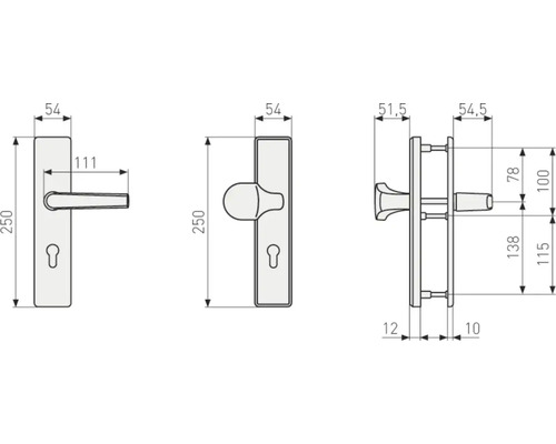 Dessin technique d''une poignée de porte avec dimensions
