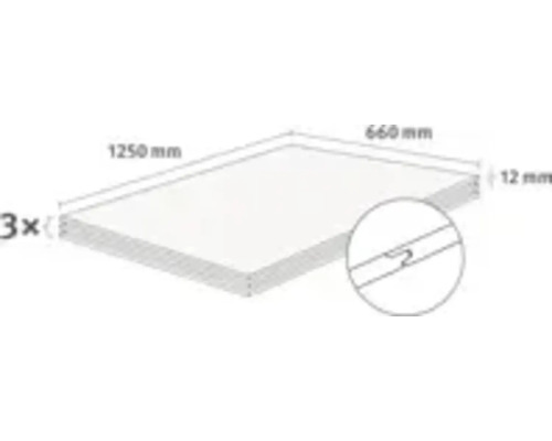 Trois panneaux de dimensions 1250 mm x 660 mm x 12 mm